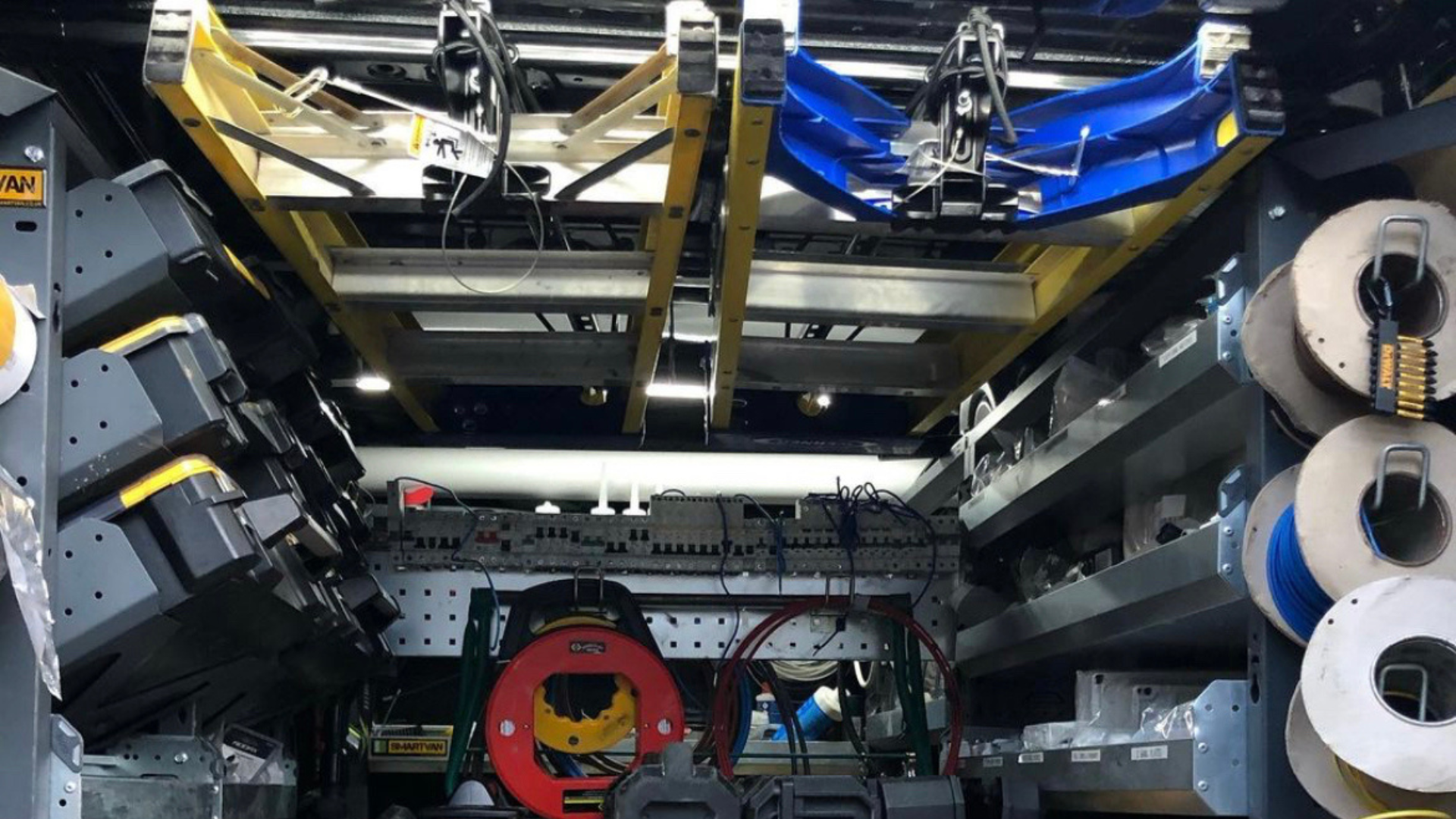 JET Rack holding two ladders in place in a Ford Transit Custom